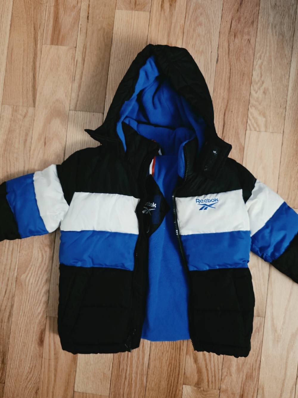 Reebok Kids Black, Blue & White Hooded Puffer Jacket